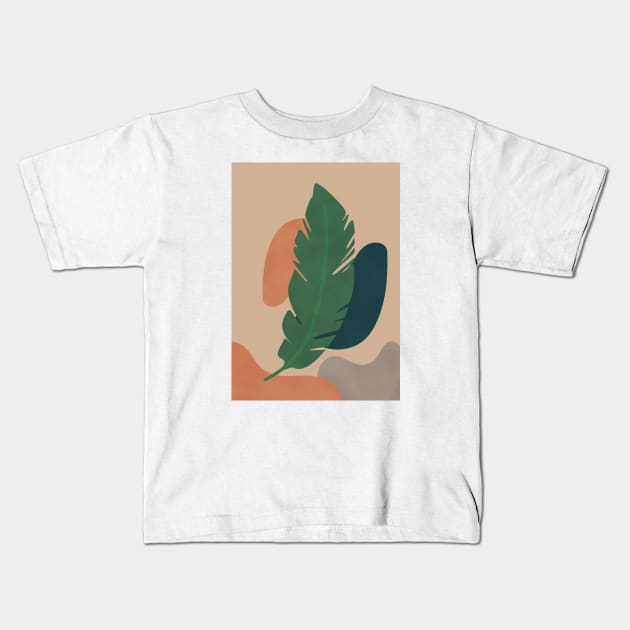 Abstract Banana Leaf, Topical, Botanical Kids T-Shirt by Colorable